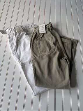 NWT Zara white  Paper Bag Carrot leg Baggy Fit ankle